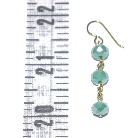 Hand Crafted Handmade Earrings Faceted Iridescent Turquoise Bead Long Earrings - Picture 4 of 5